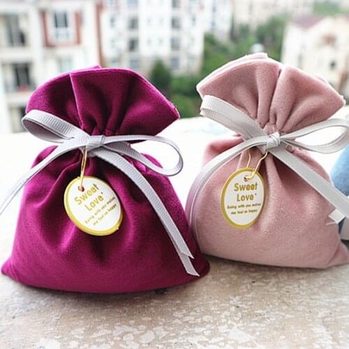 Wedding Velvet Candy Boxes With String Tags Accessories Candy Cookie Packaging Box Velvet Bag Gift Bags for Easter Valentine Day