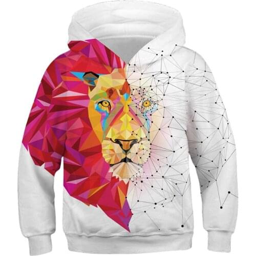 5-12 yrs Boys Wolf Print Hooded Sweatshirt Girls Spring Autumn Hoodies Outerwear Kids Clothes Children Long Sleeve Pullover Tops