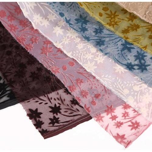 Velvet Dress Flower Flocked Viscose Nylon Soft Shirt Fabric 140cm Width Flower Fleeced Material