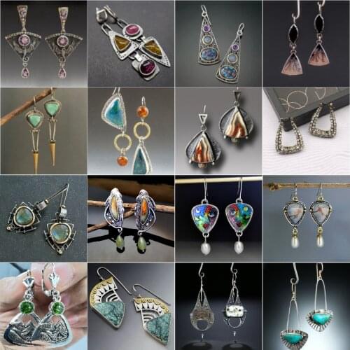 Vintage Heart Triangle Drop Earrings Retro Gothic Hanging Dangle Earrings For Women Wedding Fashion Jewelry Party Gifts Z4P363