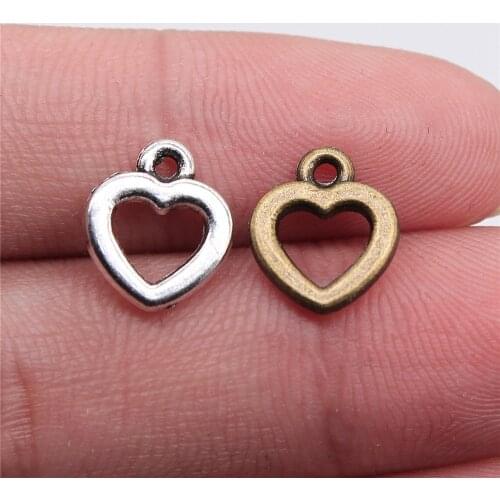 WYSIWYG 20pcs Charms Heart 12x10mm Tibetan Silver Color Pendants Antique Jewelry Making DIY Handmade Craft