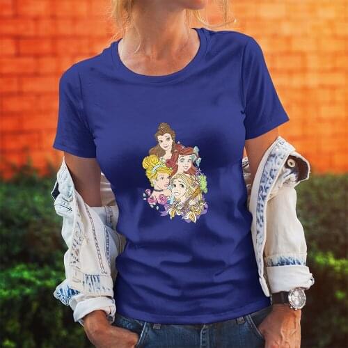 Summer New Products Women T-Shirts Short Sleeve Disney Princess Cartoon Pattern Kawaii Comfortable Harajuku Fashion Dropship Top