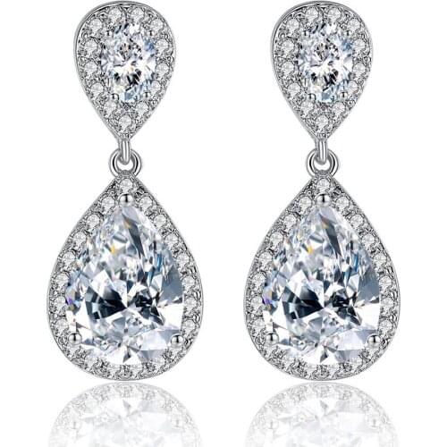 High Quality AAA Cubic Zircon Drop Earrings with Micro CZ around Luxury Wedding Jewelry for Women Factroy Wholesale