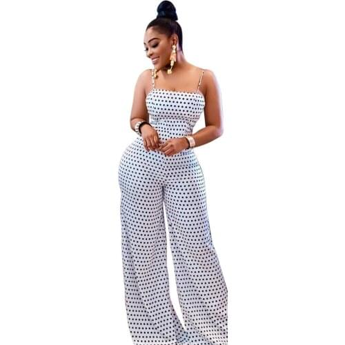 Women Polka Dot Printed Wide Leg Pants Long Jumpsuit Bandage Playsuit