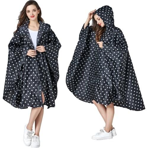 Womens Stylish Waterproof Rain Poncho Coloful Print Raincoat with Hood and Zipper