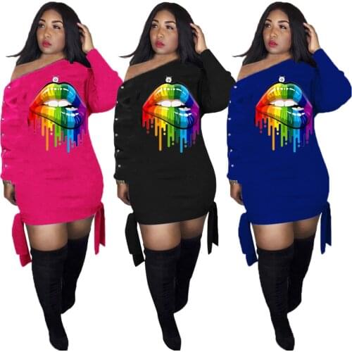 Womens dress spring and summer womens fashion personality oblique shoulder long-sleeved buttons straps dresses women