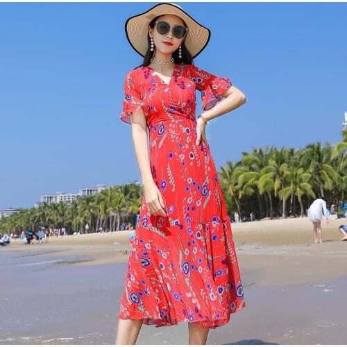 Beach Chiffon Printed Floral Maxi Long Spring Summer Clothes Dress For WomenS Vetement Femme 2021 Sukienka Sundress Vintage