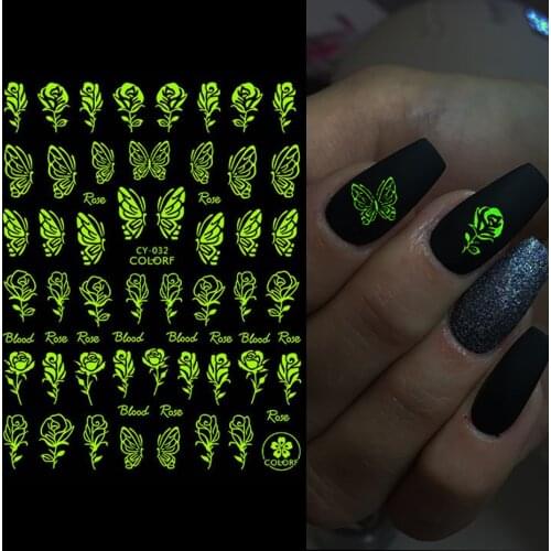 1pcs 3d Luminous Nail Stickers Flame Butterfly Star Moon Summer Design Glow In The Dark Sliders Manicure Nail Tips Decorations