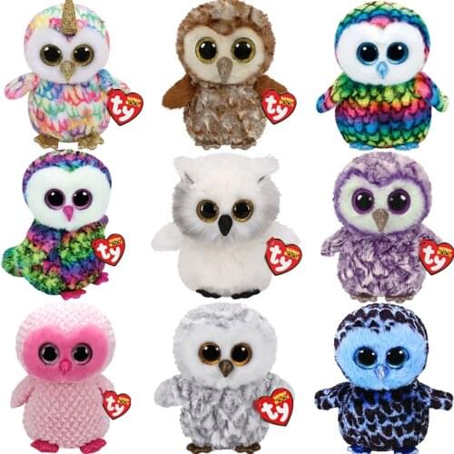 15CM Ty Big Eyes Beanie Stuffed Plush Animal Soft Owen Colored Owl Doll Collection Boys Girls Birthday Christmas Gifts