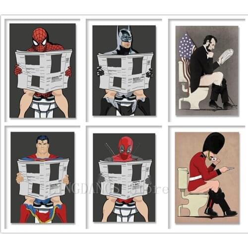 5D DIY Diamond Painting Marvel Spiderman Deadpool Read Magazine In The Toilet Diamond Embroidery Mosaic Cross Stitch Home Decor