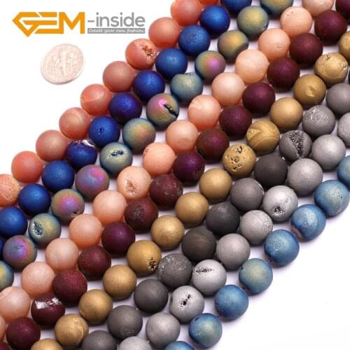 6/8/10//12MM Multicolor Druzy ( Drusy) Metallic Coated Agates For Jewelry Making DIY Loose Beads For Bracelet Making Strand 15"