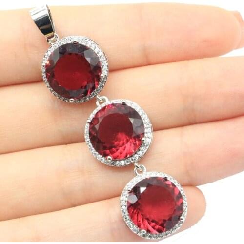 63x15mm Stunning Long Created Pink Raspberry Rhodolite Garnet CZ Dating Women Silver Pendant Eye Catching