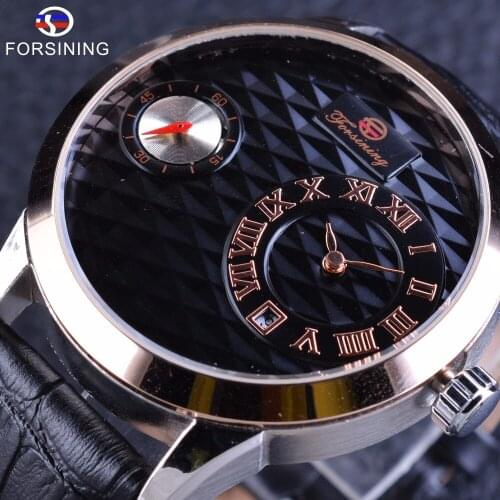 Forsining Fashion Obscure Design Genuine Leather Calendar Display Mens Casual Top Brand Luxury Automatic Mechanical Wrist Watch