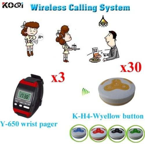 Wireless Calling System Restaurant Service Calling For Waiter Service Include Watch And Bells ( 3pcs watch + 30pcs call button )