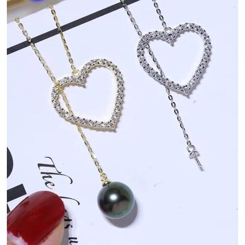 Shining Heart 925 Sterling Silver Necklace Findings Settings Jewelry Parts Fittings for Akoya Edison Pearls Corals Jades Stones