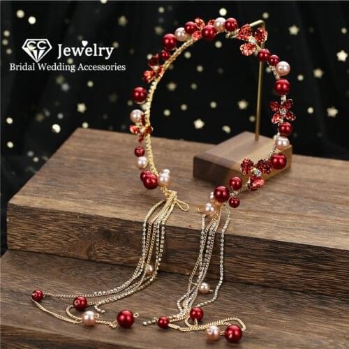 CC Headbands for Women Wedding Accessories Engagement Hair Ornaments Bridal Crowns Red Hairbands Shining Charms Headdress M175