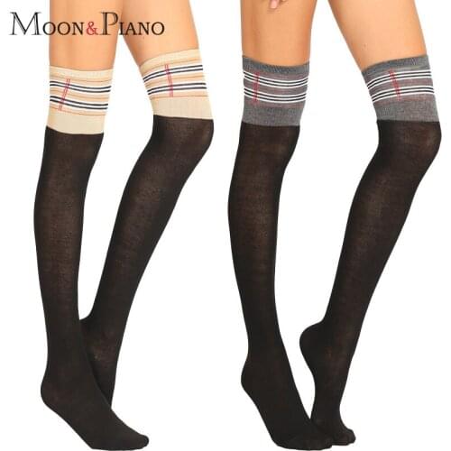 Long Plaid Women Stockings Over Knee Cotton Ladies Striped Sexy Stocking Soft Comfortable Womens For Female Stockings Fashion