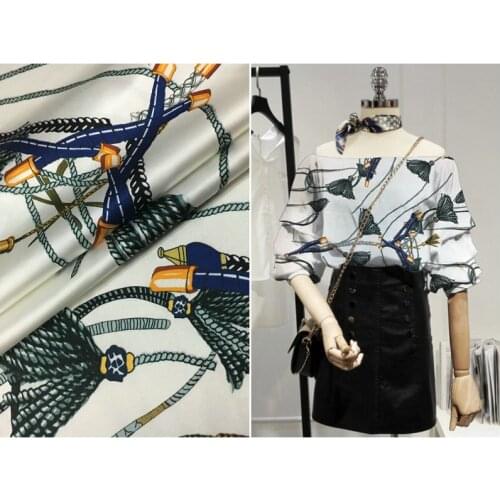 European and American brand chain printing inkjet heavy silk stretch satin fabric natural silk dress cloth 108cm wide 19mm