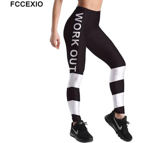FCCEXO Wholesale 3D Printed Black Striped Harajuku Gothic Sexy Plus Size High Waist Push Up Fitness Workout Leggings Women Pants
