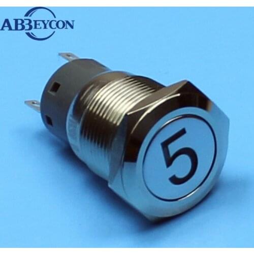 1977Z latching Professional number "5" logo illuminated 1NO1NC/2NO2NC metal button 19mm push button switch