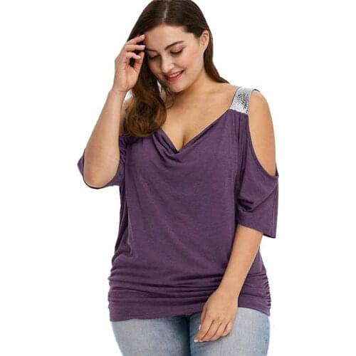 Plus size 5XL Summer T-shirt Women Sling Expose shoulder Short sleeve Tees Female Casual Tops Cozy Cotton Loose Tshirt Tops G104