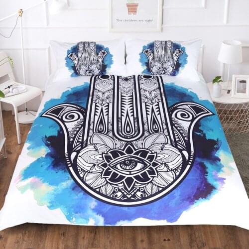 Hamsa Hand Pattern High Quality Home Textile Quilt Cover with 2 Pillowcase 3D Printing Fashion Bedding 3 Pcs Set and Sheet