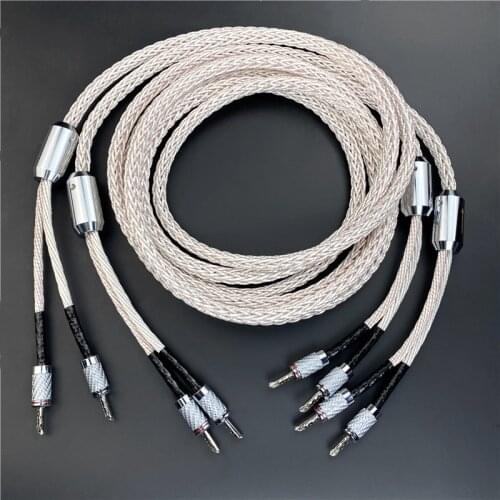 Audiophile Speaker Cable Micro Space Copper Silver Plated HIFI Audio Line Carbon fibre Banana to Spade Speaker wire