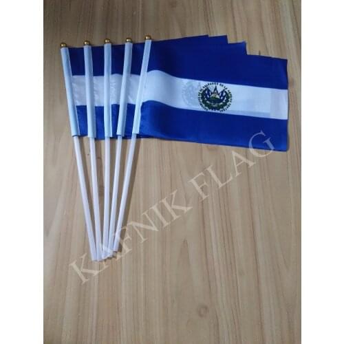 KAFNIK,5pcs 14*21cm Salvador Hand Waving National hand Flag with Pole for advertisement decoration, free shipping