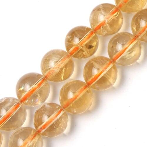 Round yellow citrine stone beads natural gemstone beads DIY loose beads for jewelry making strand 15" wholesale