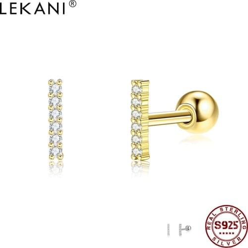 LEKANI 925 Sterling Silver Earring Full Clear Cubic Zirconia Square Shape Small Stud Earrings For Women Rose Gold Fine Jewelry
