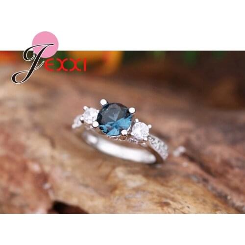 Trendy Simple Ring Fashion Blue Austrian Crystal Wedding Silver Rings For Women Fashion Bridal Finger Ring Bague
