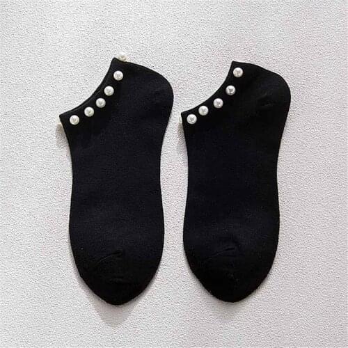 Fashion Style Casual Womens Short Socks Bead Sox Hosiery Candy Color Socks Hot Sale Womens Cotton Lovely Shiny Pearl Socks