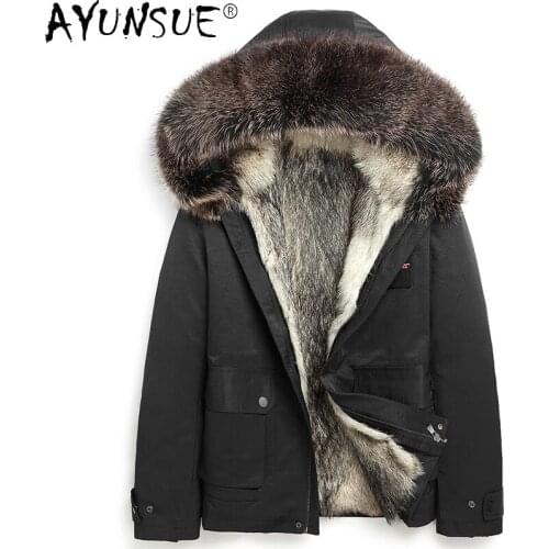AYUNSUE Winter 100% Real Raccoon Fur Liner Parkas Men 2021 Real Mens Fur Coat Warm Thick Jackets Casual Casaco Masculino Gxy276