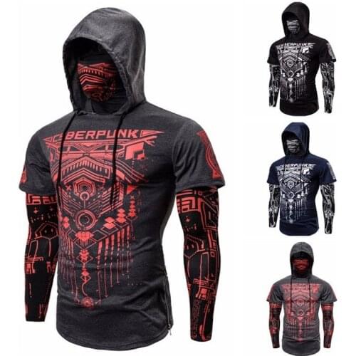 Mens Skull Mask Hoodies Sweatshirt Fake Two Pieces Men Punk Jogging Homme Pullover Elastic Streetwear Hoodie Japan Ninja Suit