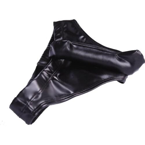 Mens Penis Underwear Elephant Nose Big Pouch Briefs Faux Leather Open Crotch Separation Penis Testicles Fad Sexy Mens Underwear