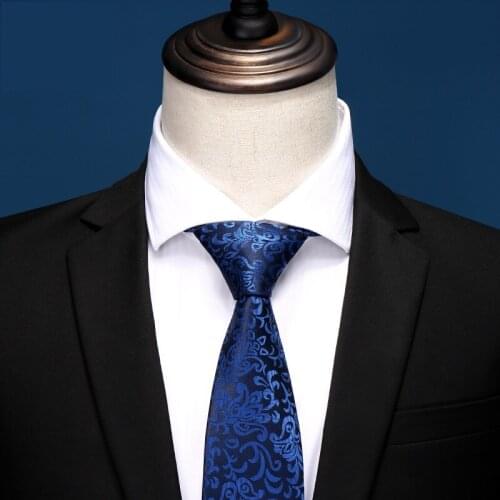 High Quality 2020 Designer New Fashion Navy Blue Flower Pattern 8cm Ties for Men Necktie Work Business Formal Suit with Gift Box