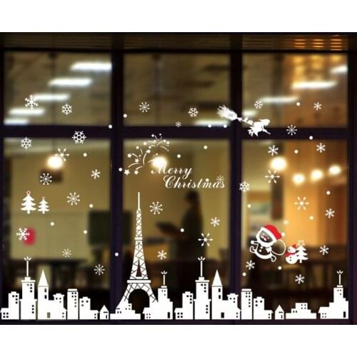 DIY Creative Snowflake City Christmas New Year Glass Sticker Living Room Glass Window Background Decoration Removable Sticker