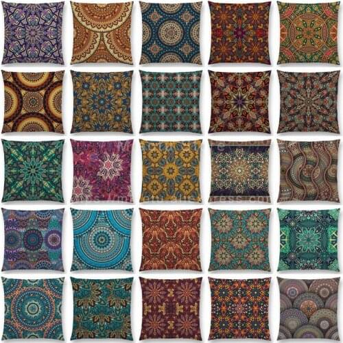 Boho Colorful Flowers Pillow Case Abstract Ethnic Floral Mandalas Pattern Design Prints Patchwork Retro Cushion Cover