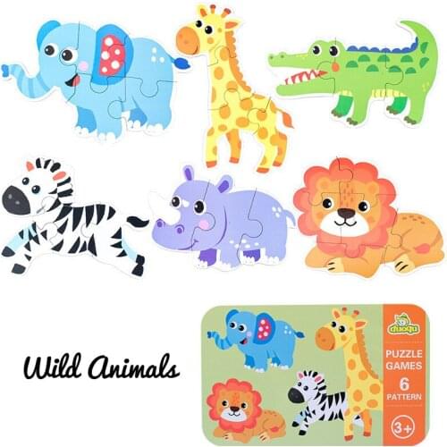 New Baby Early Educational Toys Cartoon Animal Traffic Wood Jigsaw Puzzles of The Six-in-One Toy Wooden Toys for Children Puzzle