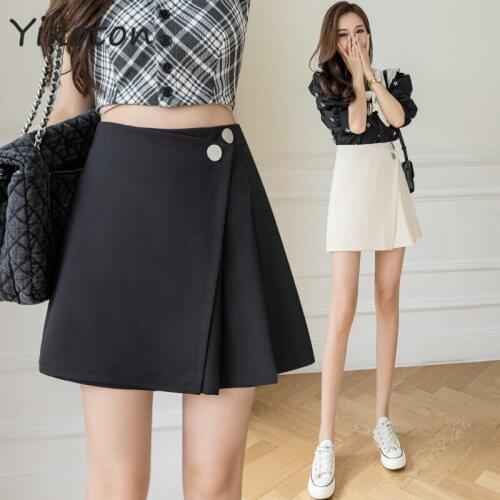 Autumn Preppy Style Women Sweet Asymmetrical Buttons Pleated Skirts Female High Waist Kawaii White Black Mini Skirts Harajuku