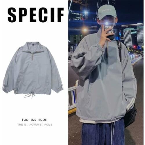 Couple wear college style solid color stand-up collar long-sleeved pullover sweater mens Korean style trendy all-match jacket