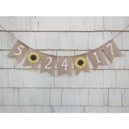 Custom sunflower save the date rustic wedding burlap Banners bridal shower engagement party Buntings garlands Photo Prop signs