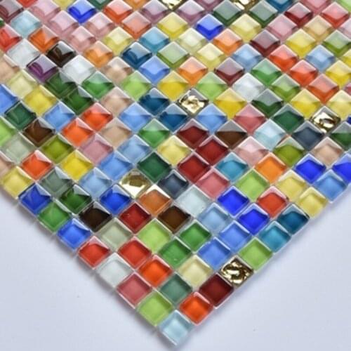 Rainbow Color Crystal Float Glass Mosaic DIY Childrens Room Nursery Kindergarten Bathroom Sink Backsplash small square 10mm