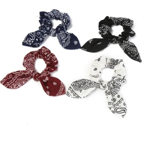 Free shipping women boho printing Hair bands bunny ear hair scrunchies girls Bow-knot printed Accessories Ponytail Holder