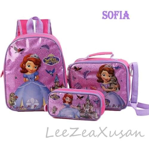 3pcs princess Disney children backpack lunch Elsa bag pencil cartoon case Frozen handbag girl boy gift bag for school student