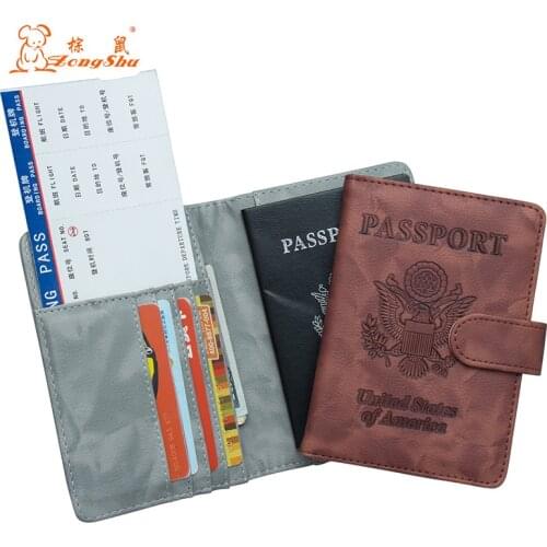USA Brown Portable Color Mixing Buckle Passport Cover Travel Passport Holder Built In Rfid Blocking Protect Personal Information