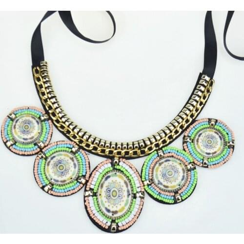 Light green Bohemian collar necklace & Handmade Embroidery resin bead Ethnic Necklace & womens party Clothing accessories