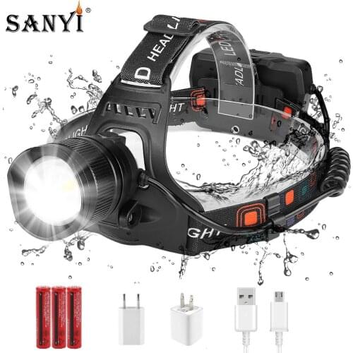 P50 LED Headlight Headlamp 3 Modes Zoomable Head Lamp Dual USB Charging 18650 Head Flashlight Head Torch With Power Displayer