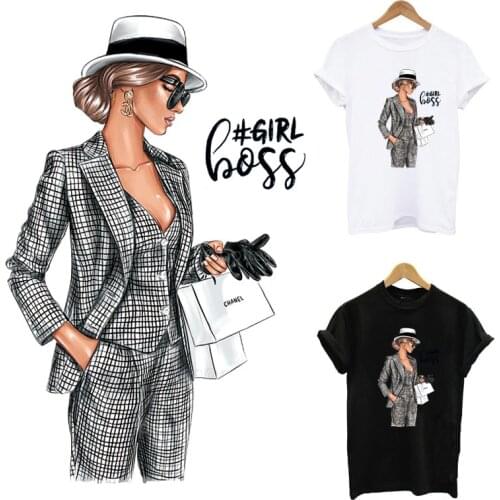 Boss Girl Thermal Heat Transfer Sticker On Clothes DIY Women Washable T-Shirt Iron On Patches For Clothing Fashion Girl Applique