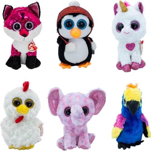 Ty Beanie Boos Big Eyes 6" 15 cm Unicorn Penguin Fox Parrot Elephant Plushie Cute Doll Baby Kid Toys Decor birthday Gift